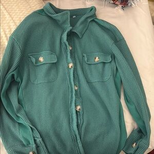 Teal Button-Up Waffle Knit Shirt